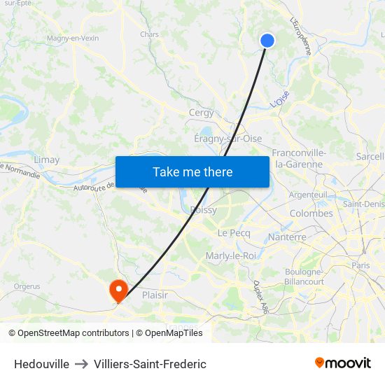 Hedouville to Villiers-Saint-Frederic map