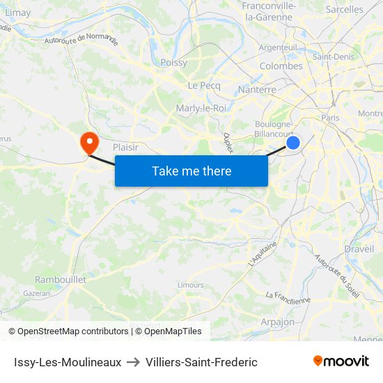 Issy-Les-Moulineaux to Villiers-Saint-Frederic map