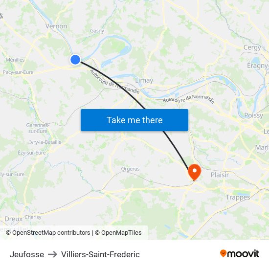 Jeufosse to Villiers-Saint-Frederic map