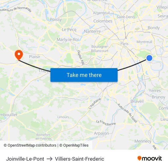 Joinville-Le-Pont to Villiers-Saint-Frederic map