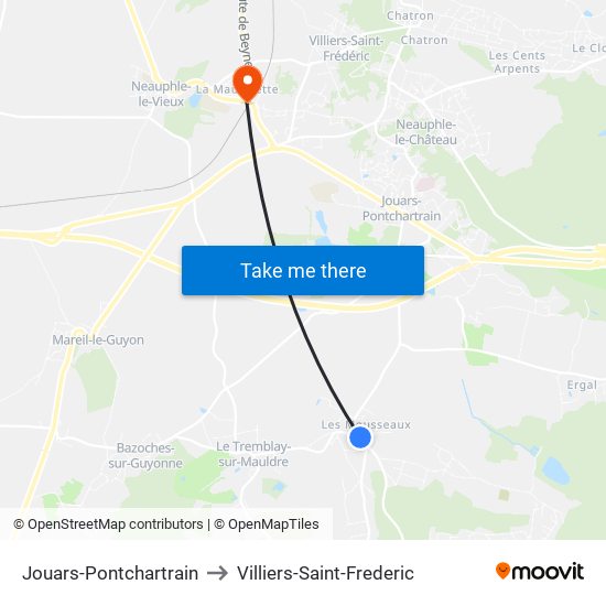 Jouars-Pontchartrain to Villiers-Saint-Frederic map