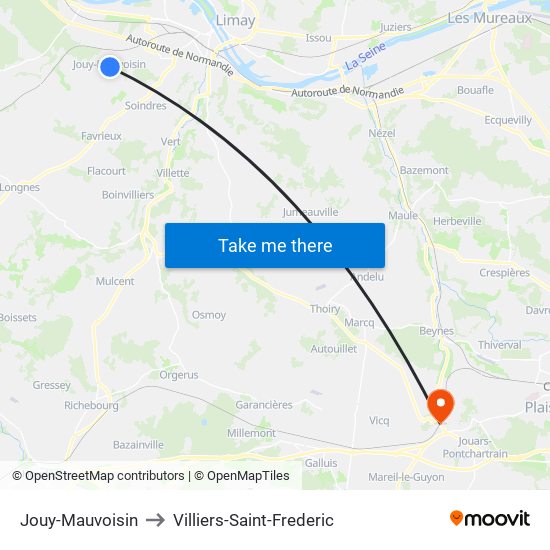 Jouy-Mauvoisin to Villiers-Saint-Frederic map