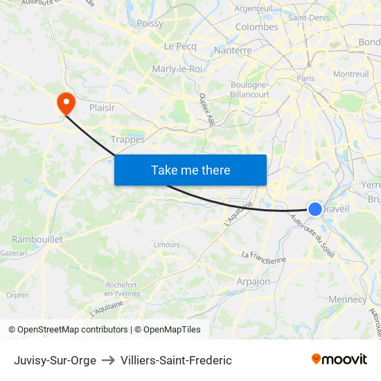 Juvisy-Sur-Orge to Villiers-Saint-Frederic map