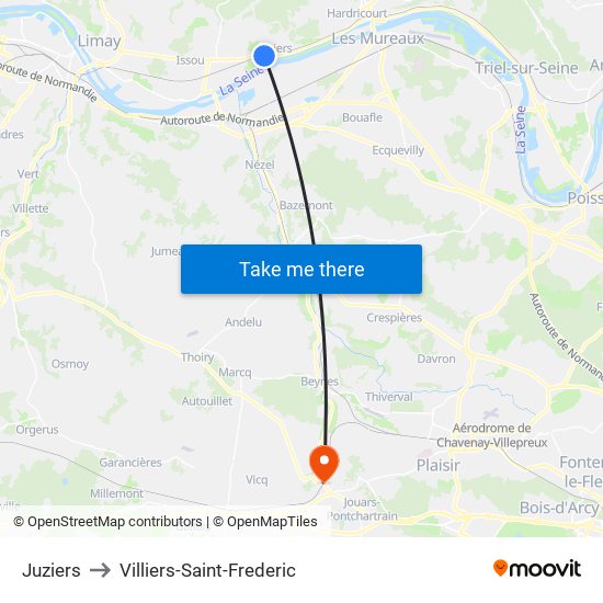 Juziers to Villiers-Saint-Frederic map