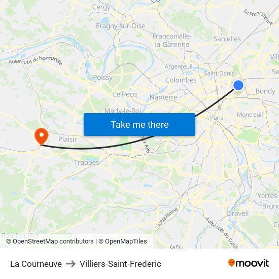 La Courneuve to Villiers-Saint-Frederic map
