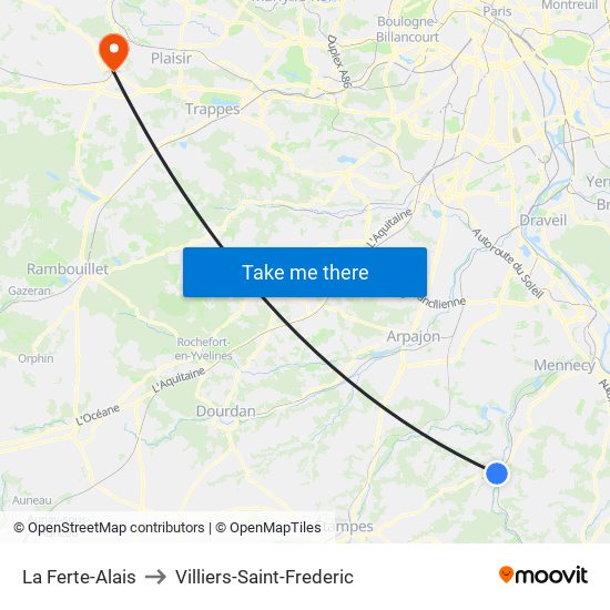 La Ferte-Alais to Villiers-Saint-Frederic map