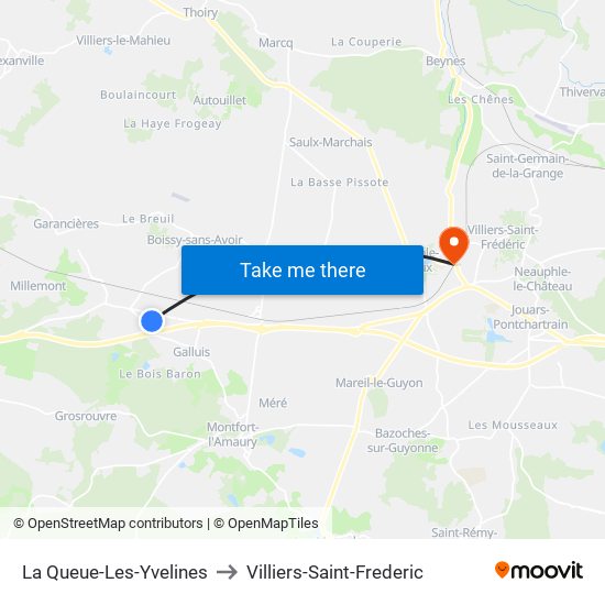 La Queue-Les-Yvelines to Villiers-Saint-Frederic map
