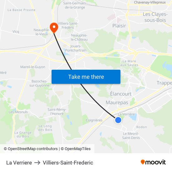 La Verriere to Villiers-Saint-Frederic map