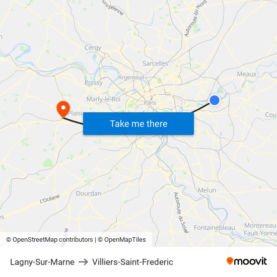 Lagny-Sur-Marne to Villiers-Saint-Frederic map