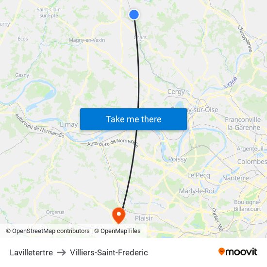 Lavilletertre to Villiers-Saint-Frederic map