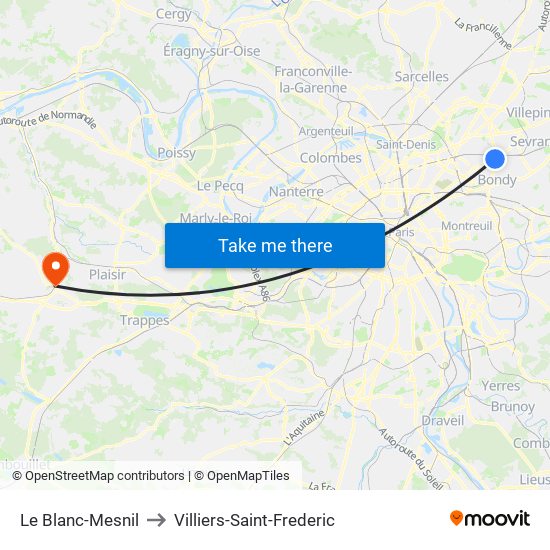 Le Blanc-Mesnil to Villiers-Saint-Frederic map