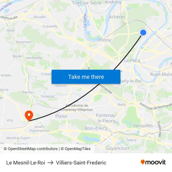 Le Mesnil-Le-Roi to Villiers-Saint-Frederic map