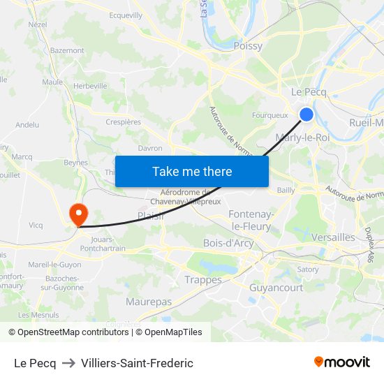Le Pecq to Villiers-Saint-Frederic map