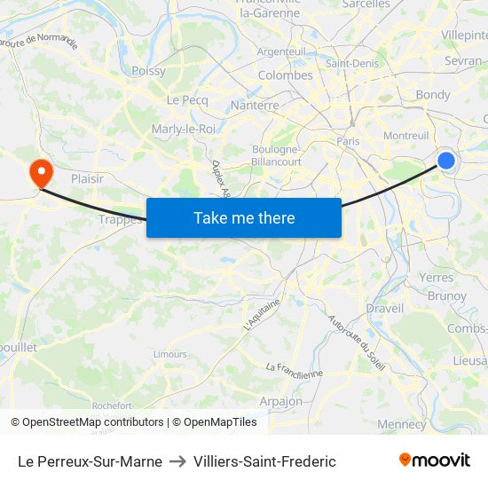 Le Perreux-Sur-Marne to Villiers-Saint-Frederic map