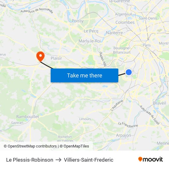 Le Plessis-Robinson to Villiers-Saint-Frederic map