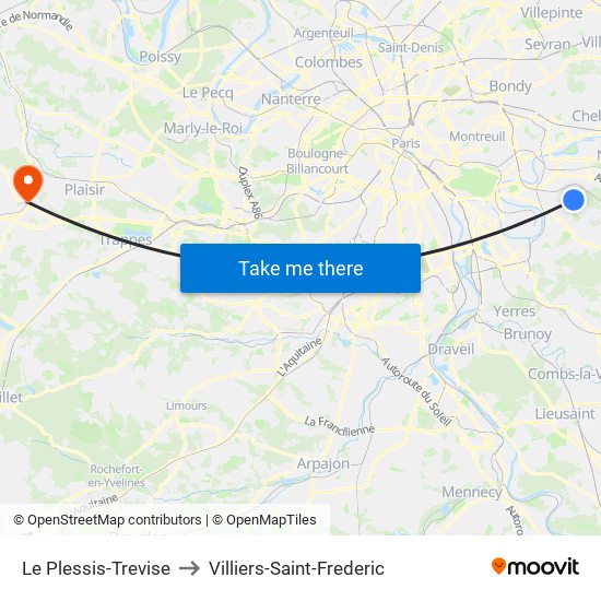 Le Plessis-Trevise to Villiers-Saint-Frederic map