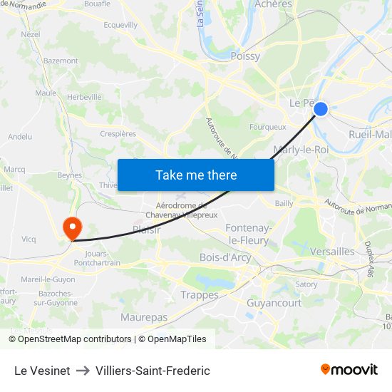 Le Vesinet to Villiers-Saint-Frederic map