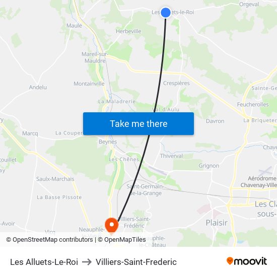 Les Alluets-Le-Roi to Villiers-Saint-Frederic map