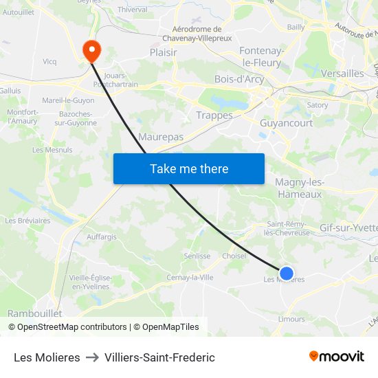 Les Molieres to Villiers-Saint-Frederic map