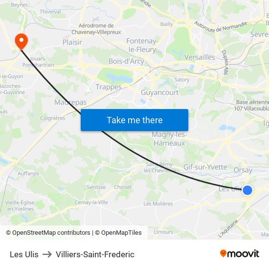 Les Ulis to Villiers-Saint-Frederic map