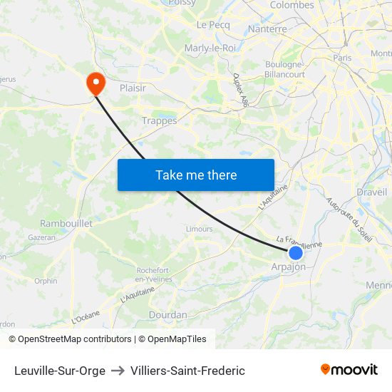 Leuville-Sur-Orge to Villiers-Saint-Frederic map