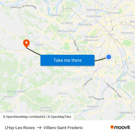 L'Hay-Les-Roses to Villiers-Saint-Frederic map