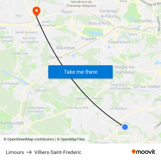 Limours to Villiers-Saint-Frederic map