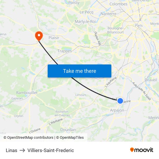Linas to Villiers-Saint-Frederic map