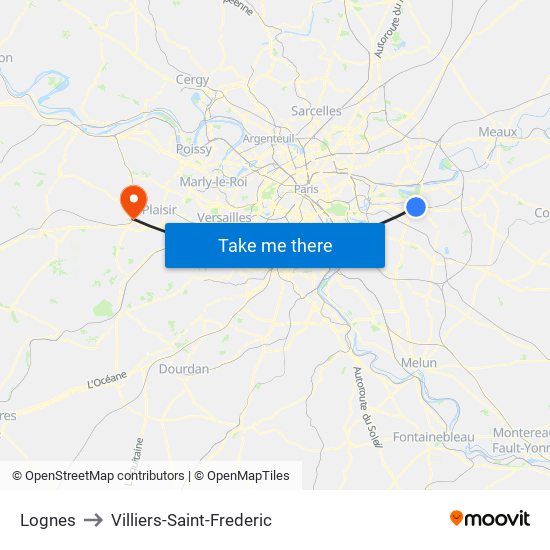 Lognes to Villiers-Saint-Frederic map