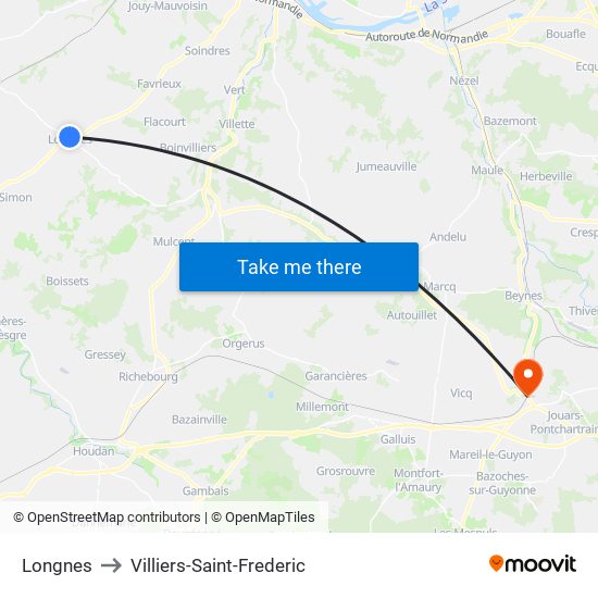 Longnes to Villiers-Saint-Frederic map