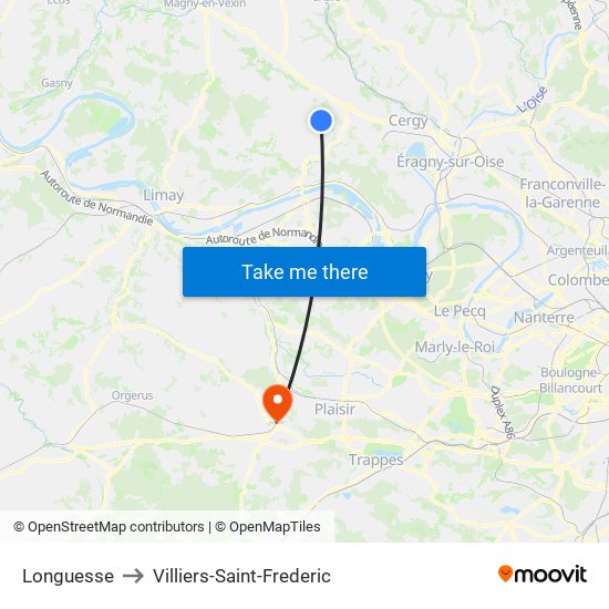 Longuesse to Villiers-Saint-Frederic map