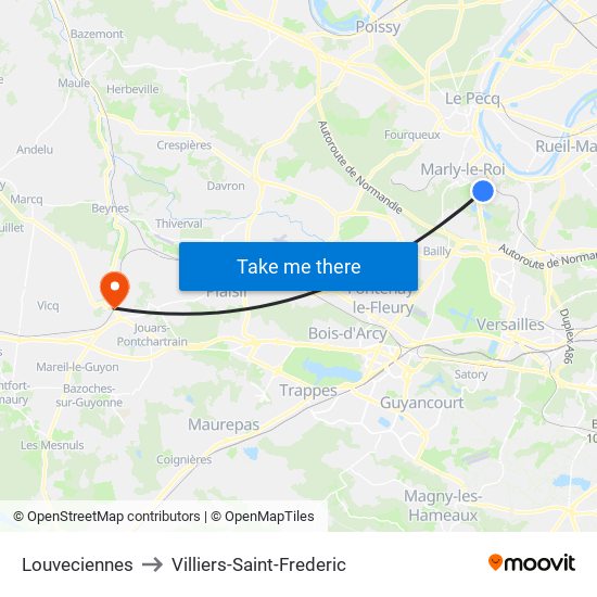 Louveciennes to Villiers-Saint-Frederic map