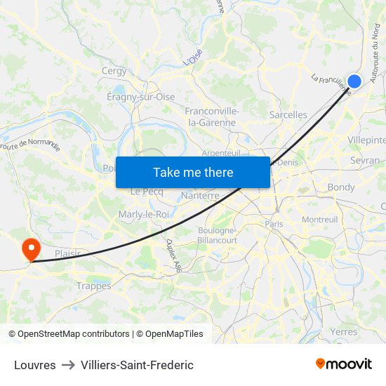 Louvres to Villiers-Saint-Frederic map