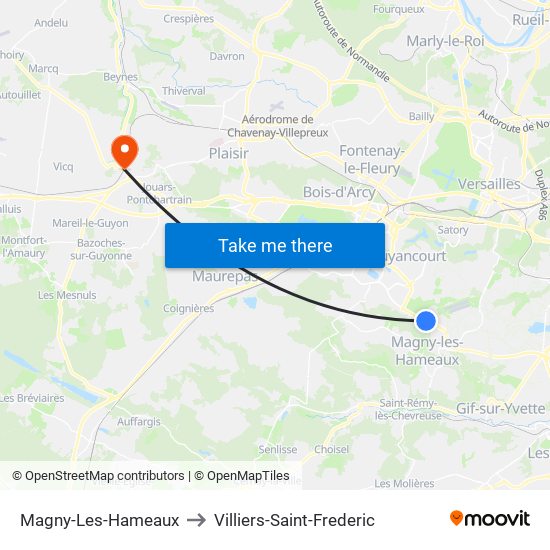 Magny-Les-Hameaux to Villiers-Saint-Frederic map
