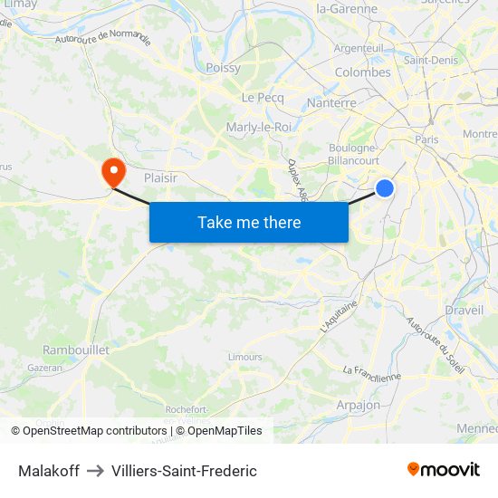 Malakoff to Villiers-Saint-Frederic map