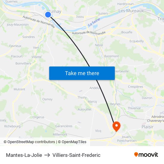 Mantes-La-Jolie to Villiers-Saint-Frederic map