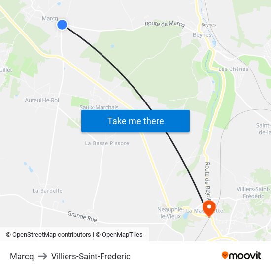 Marcq to Villiers-Saint-Frederic map