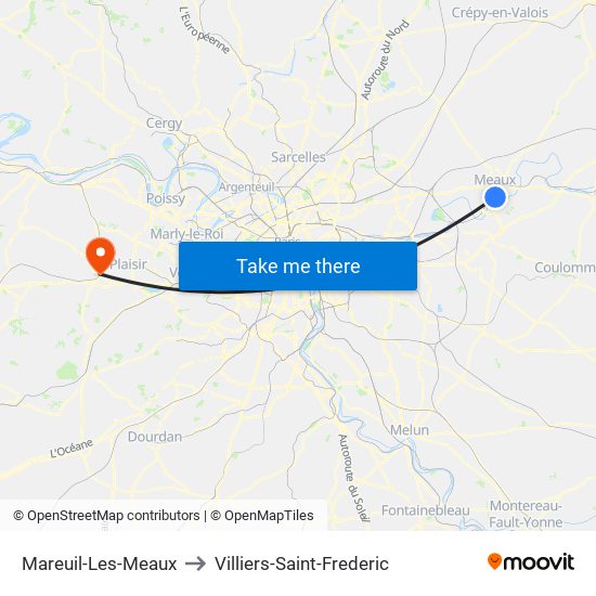 Mareuil-Les-Meaux to Villiers-Saint-Frederic map