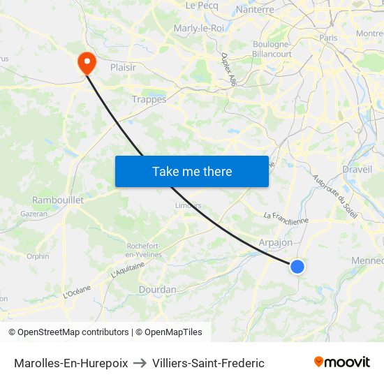 Marolles-En-Hurepoix to Villiers-Saint-Frederic map