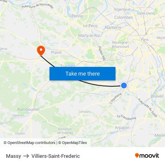 Massy to Villiers-Saint-Frederic map