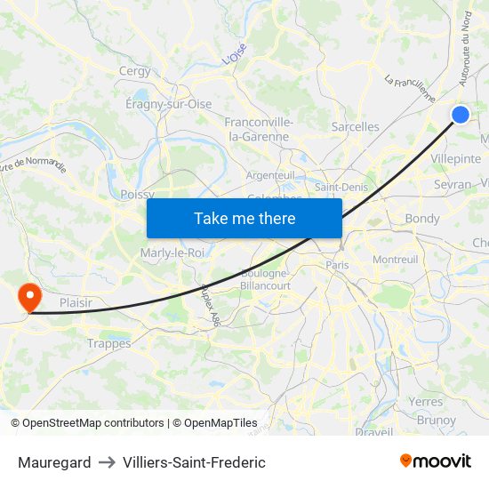 Mauregard to Villiers-Saint-Frederic map