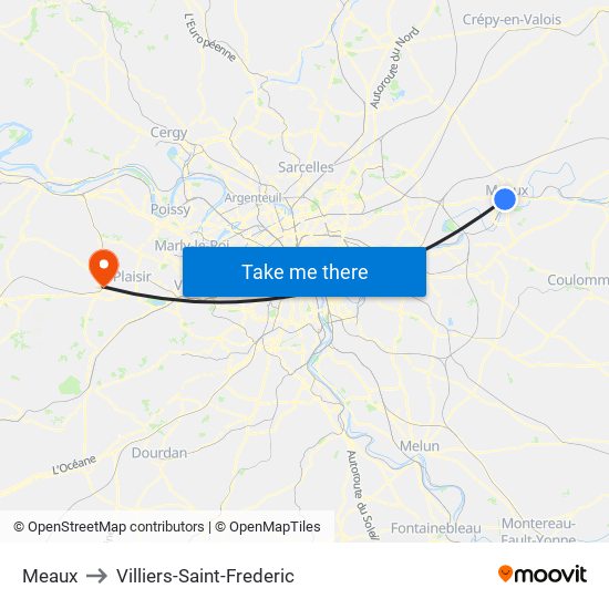 Meaux to Villiers-Saint-Frederic map