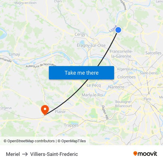 Meriel to Villiers-Saint-Frederic map