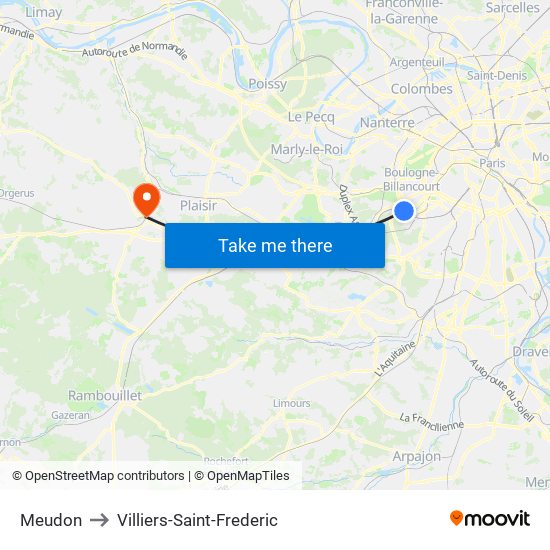 Meudon to Villiers-Saint-Frederic map