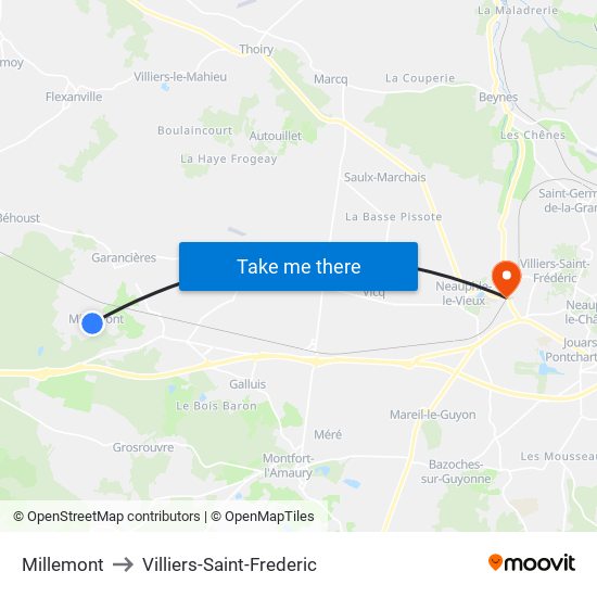 Millemont to Villiers-Saint-Frederic map
