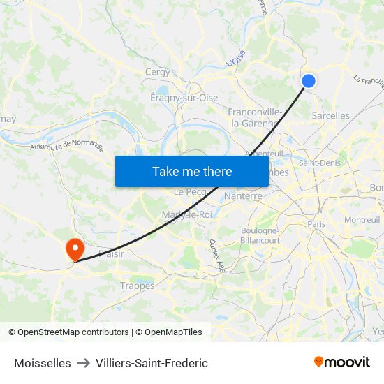 Moisselles to Villiers-Saint-Frederic map