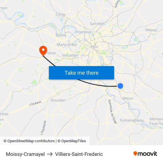 Moissy-Cramayel to Villiers-Saint-Frederic map