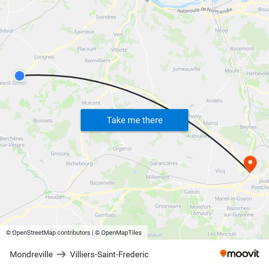 Mondreville to Villiers-Saint-Frederic map