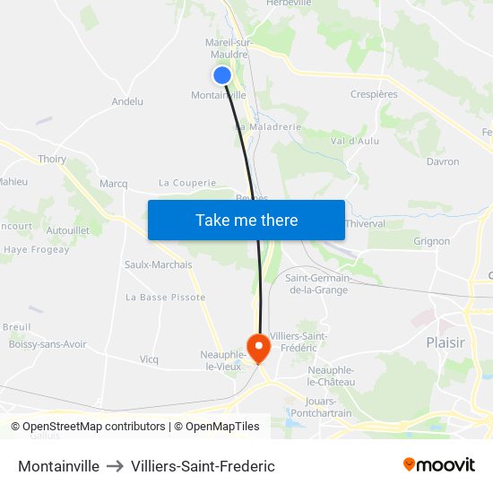 Montainville to Villiers-Saint-Frederic map