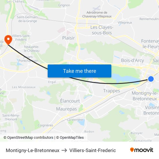 Montigny-Le-Bretonneux to Villiers-Saint-Frederic map